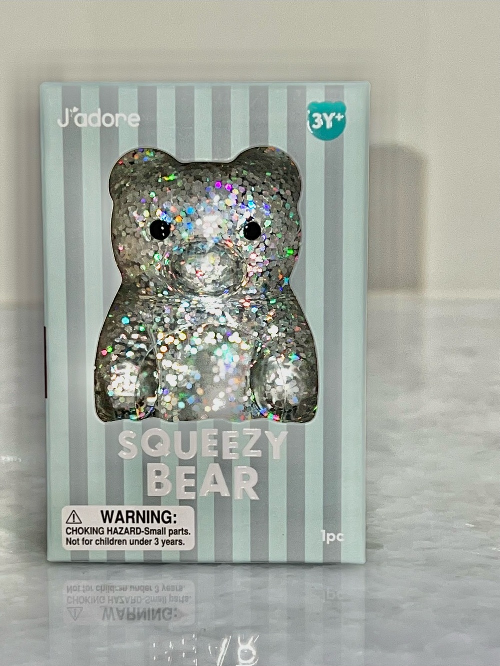J’adore Squeezy Bear Toy - Silver Glitter